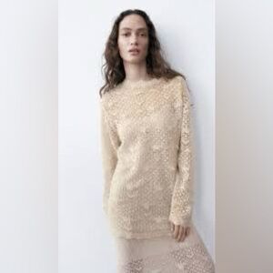 Zara Open Knit Lace Alpaca Blend Sweater